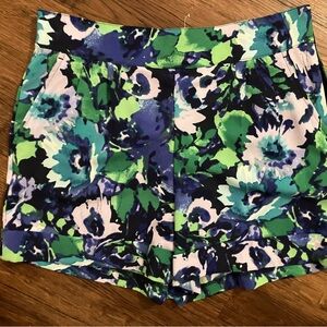 New York & Company Floral High Waist Shorts - Green & Blue